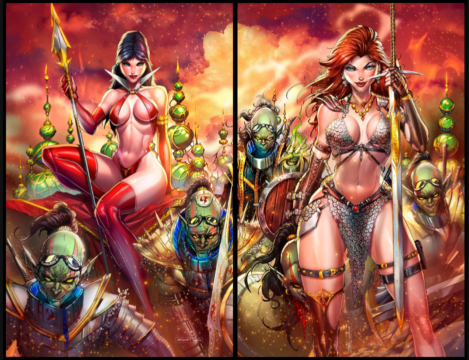 VAMPIRELLA #2 & RED SONJA #1 - JAMIE TYNDALL - CONNECTING SET - VIRGIN SMOKE - LTD 500
