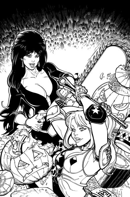 HARLEY QUINN X ELVIRA #1 CVR Q - CHAD HARDIN VIRGIN LINE ART - RATIO VARIANT - 1:15 (RELEASE: 10/1/25)