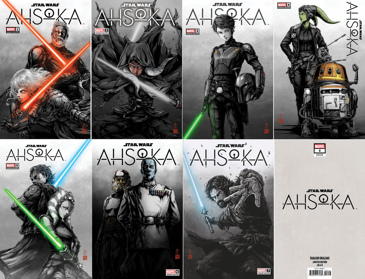 STAR WARS: AHSOKA #1 - #8 - TAKASHI OKAZAKI TRADE SET - ALL 8 COVERS - LTD 3000