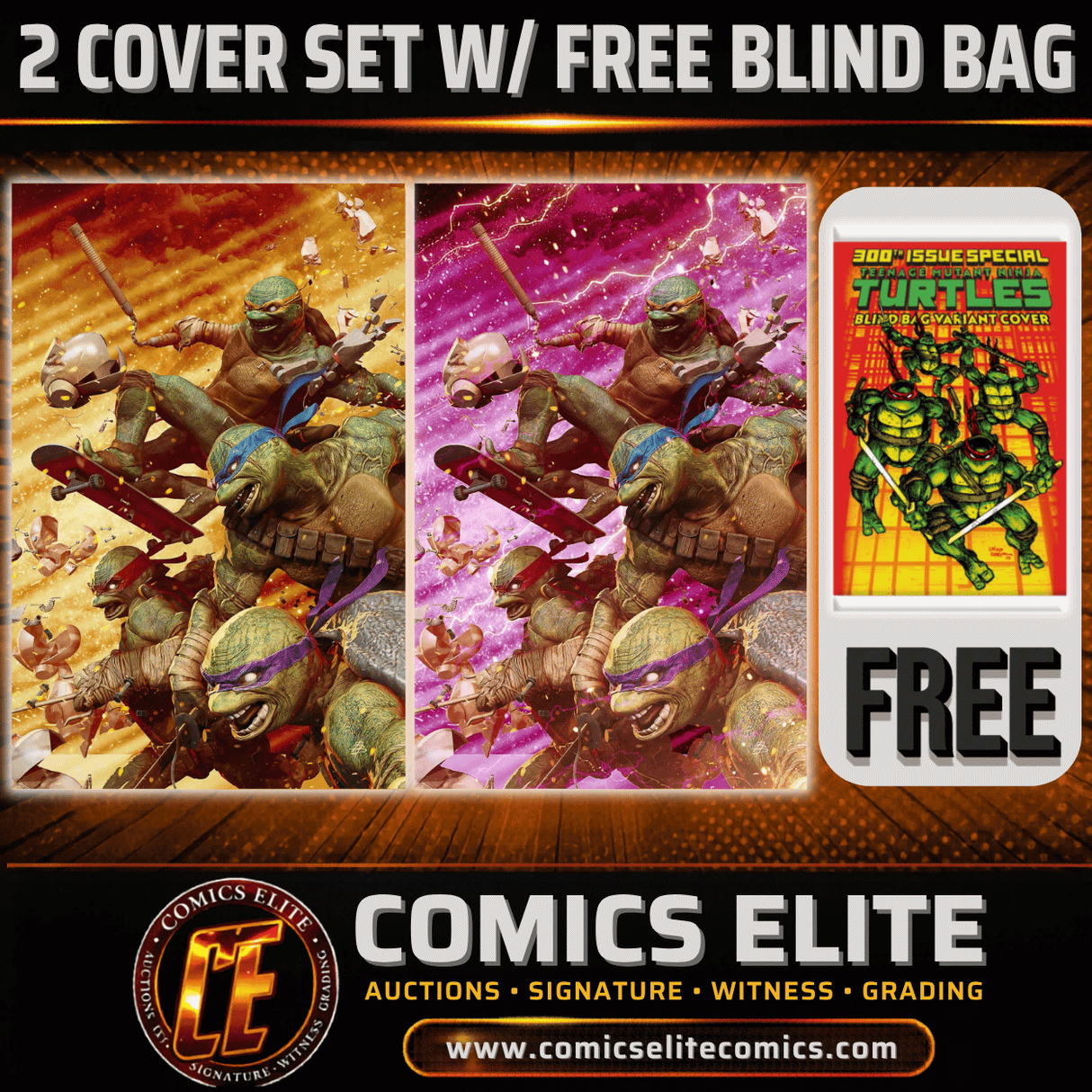 TMNT #20 - BJORN - ALPHA - 300TH ISSUE - 2 COVER SET W/ FREE BLIND BAG