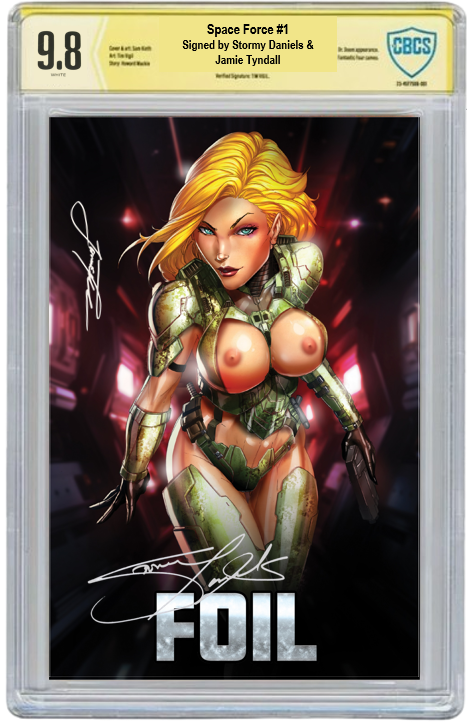 STORMY DANIELS: SPACE FORCE #1 - JAMIE TYNDALL - GREEN NAUGHTY FOIL - LTD 100