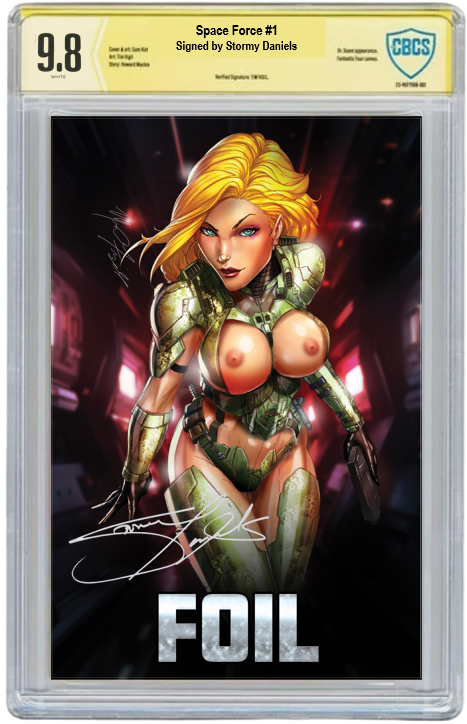 STORMY DANIELS: SPACE FORCE #1 - JAMIE TYNDALL - GREEN NAUGHTY FOIL - LTD 100