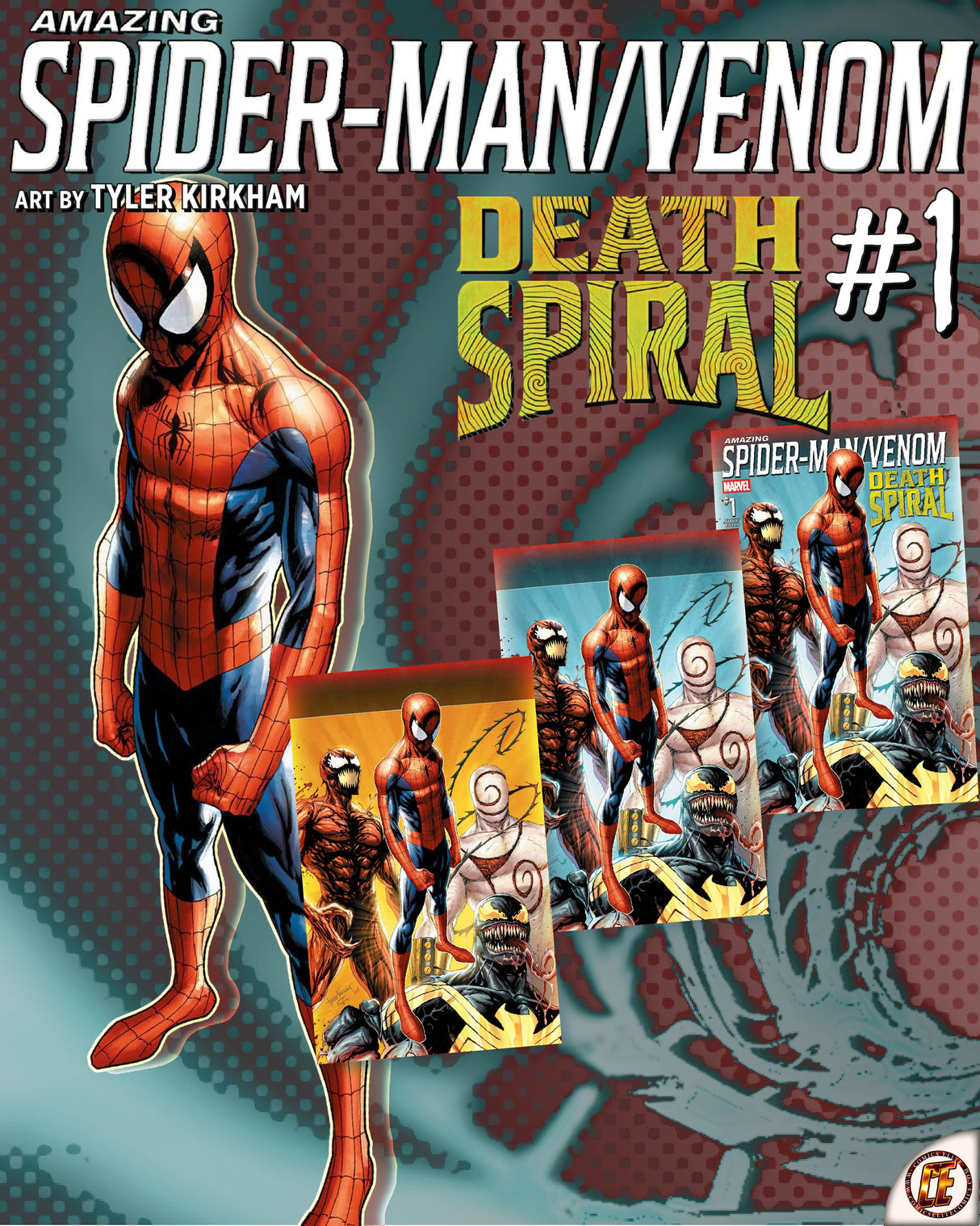 AMAZING SPIDER-MAN/VENOM DEATH SPIRAL #1 KIRKHAM - TRADE DRESS, VIRGIN & VIRGIN ORANGE - SET OF 3