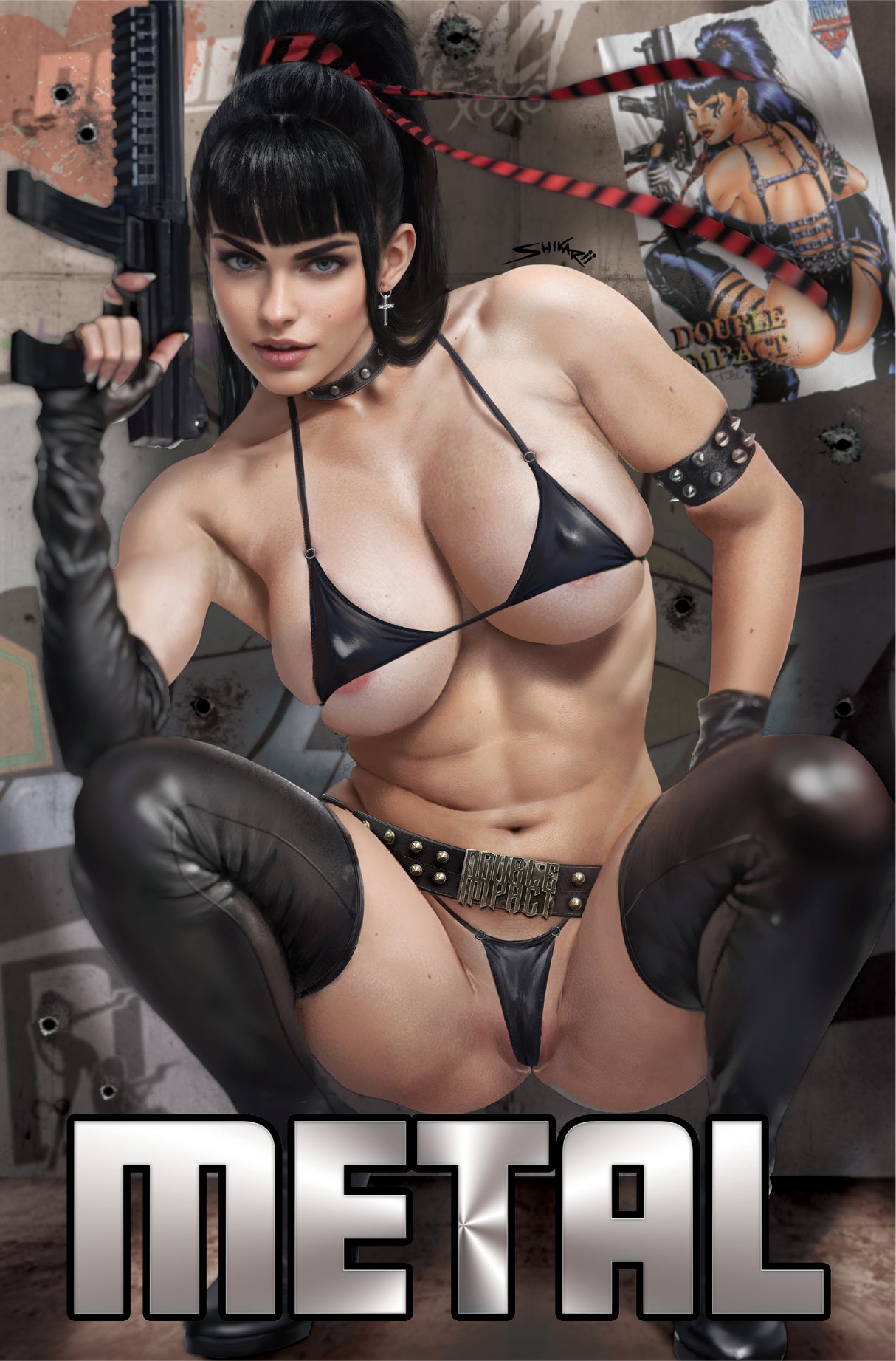 DOUBLE IMPACT #1 PREVIEW EDITION - SHIKARII THROWBACK BIKINI METAL - LTD 30