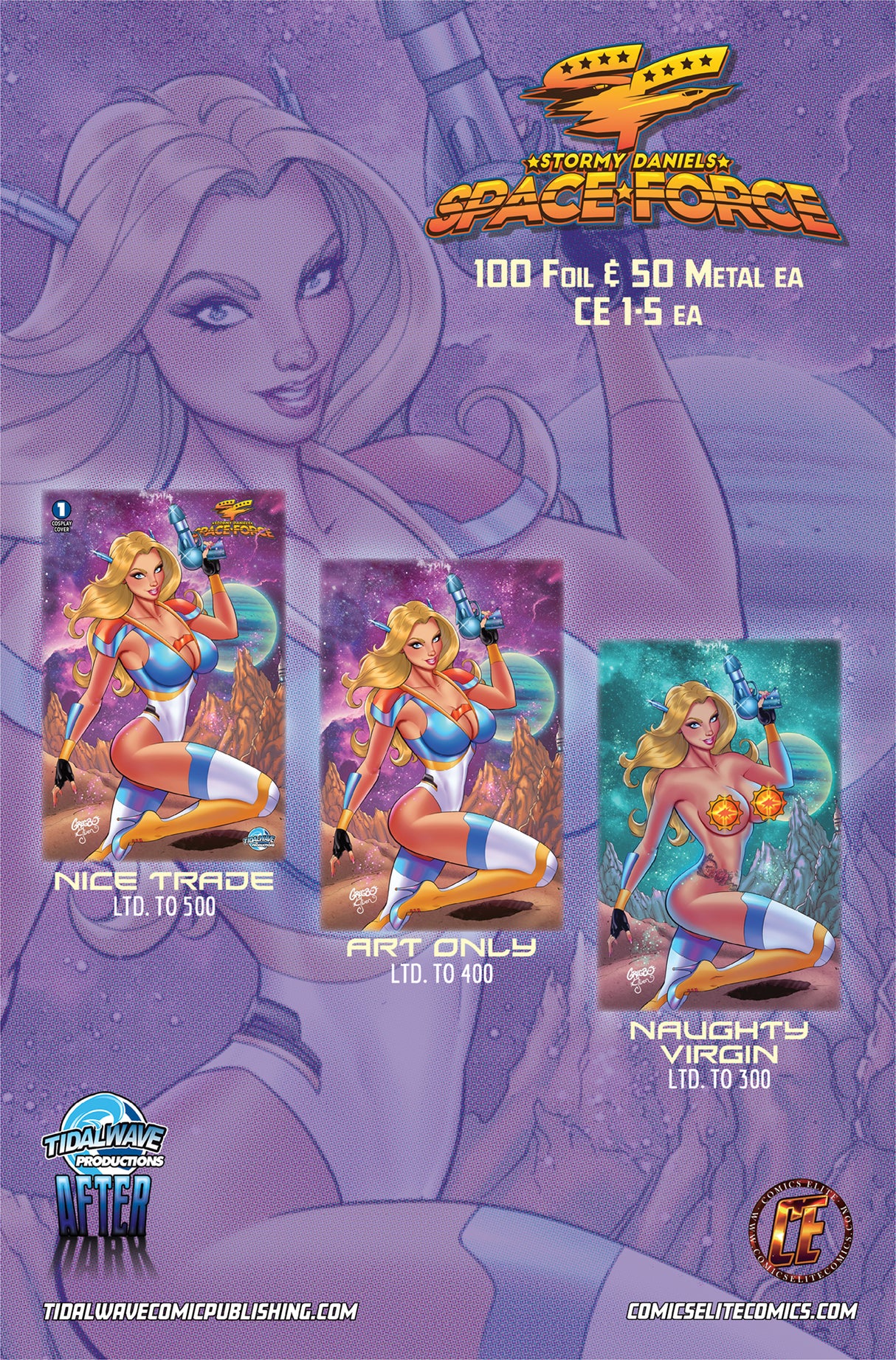 STORMY DANIELS: SPACE FORCE #1 - ALE GARZA - YELLOW NAUGHTY VIRGIN METAL - LTD 50