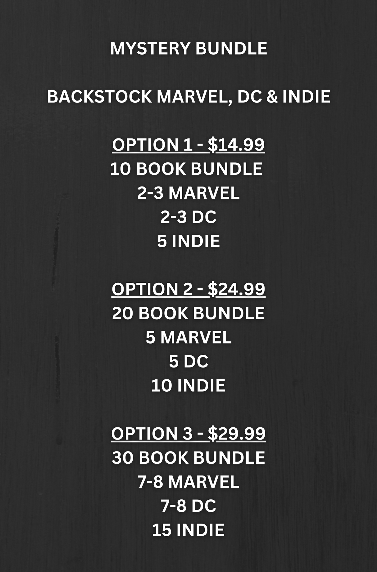 MYSTERY BUNDLE - WEEKLY MARVEL, DC, AND INDIE BACK ISSUES - 3 OPTIONS (10/20/30)