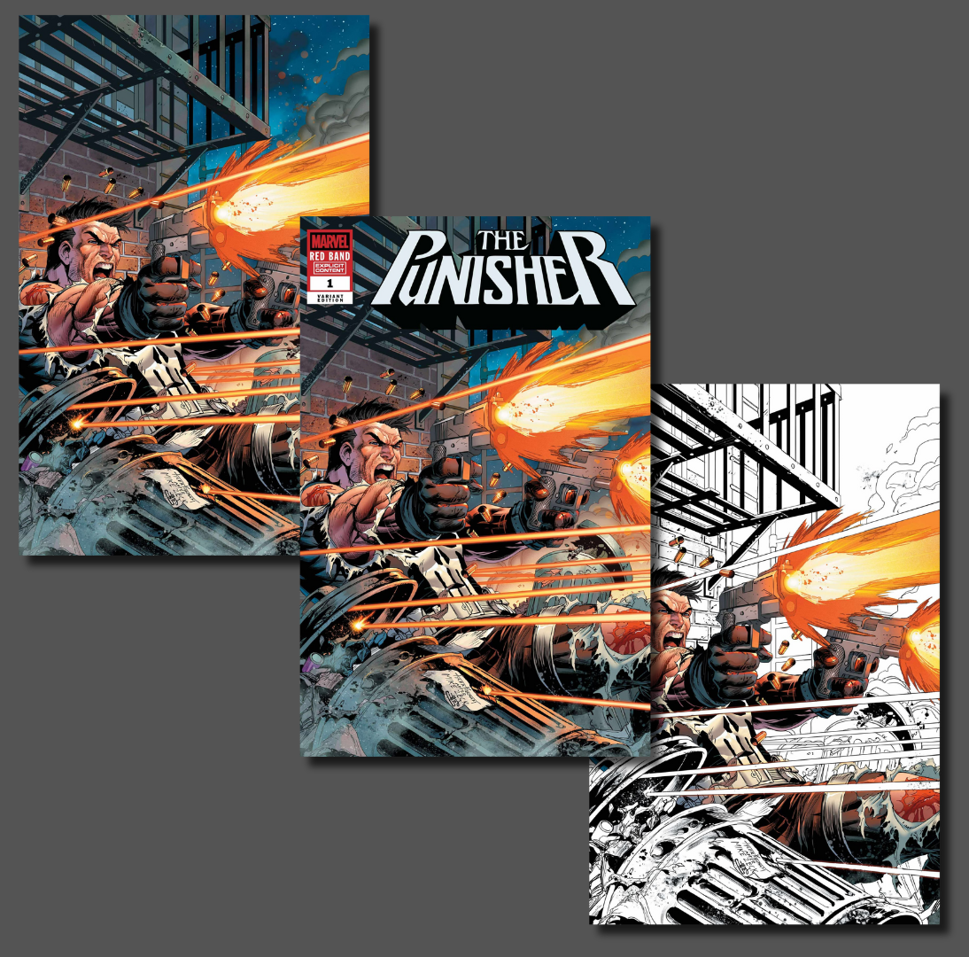PUNISHER RED BAND #1 TYLER KIRKHAM - 616 SHARED EXCLUSIVE - TRADE,VIRGIN & COLOR SPLASH - SET OF 3