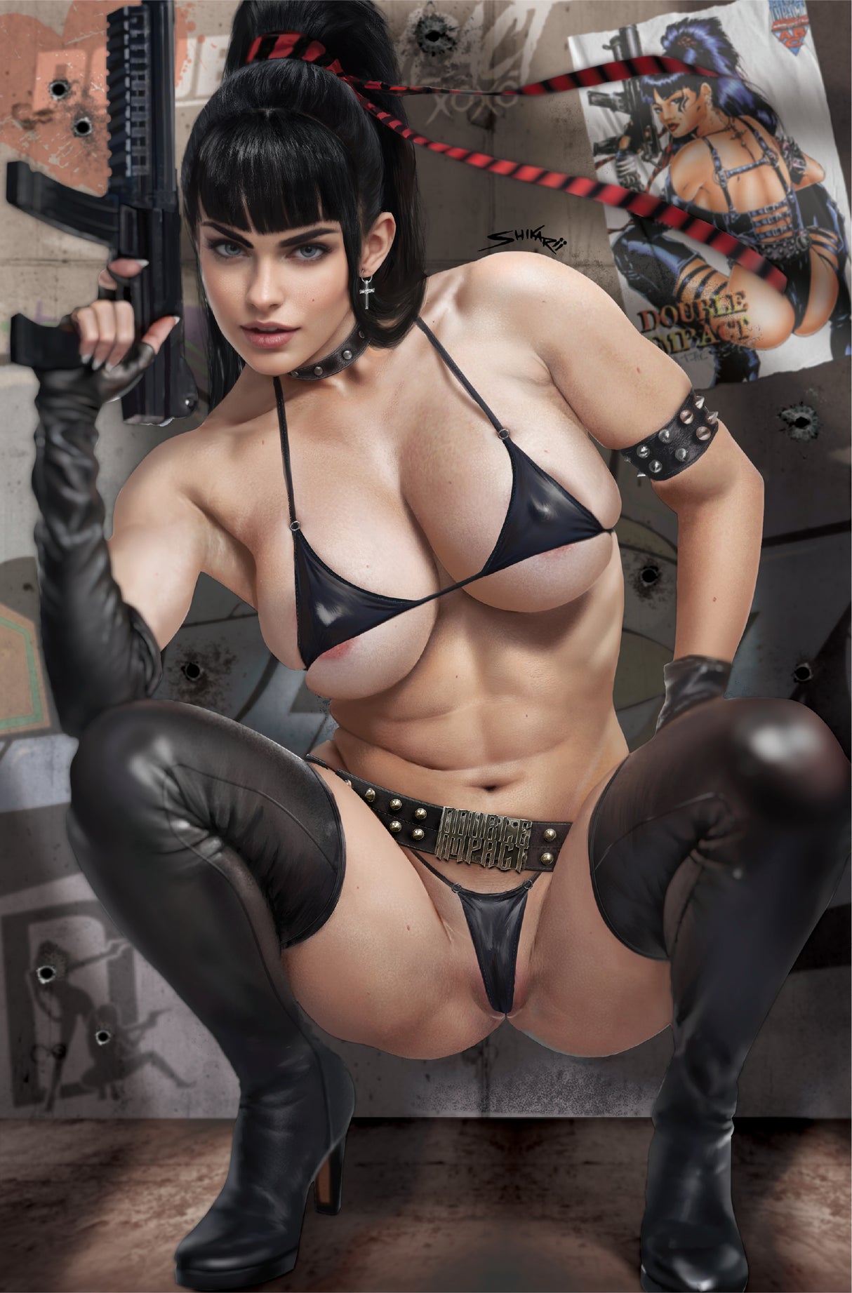 DOUBLE IMPACT #1 PREVIEW EDITION - SHIKARII THROWBACK BIKINI METAL - LTD 30