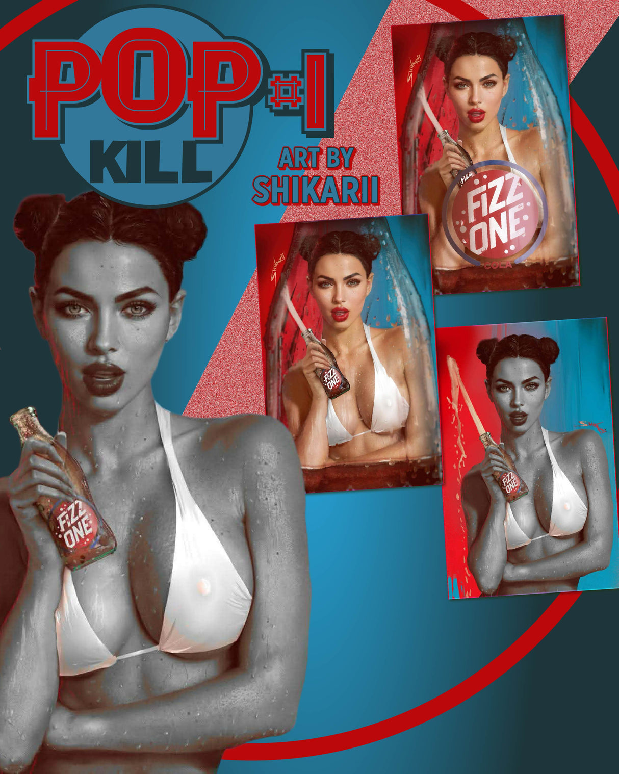 POP KILL #1 SHIKARII - LOGO, FULL COLOR & COLOR SPLASH BIKINI - SET OF 3