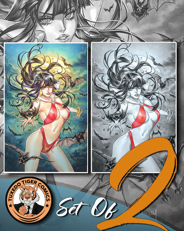 VAMPIRELLA #2 ELLERY SANTOS - 2 COVER SET - FULL COLOR & SPOT COLOR - LTD 250
