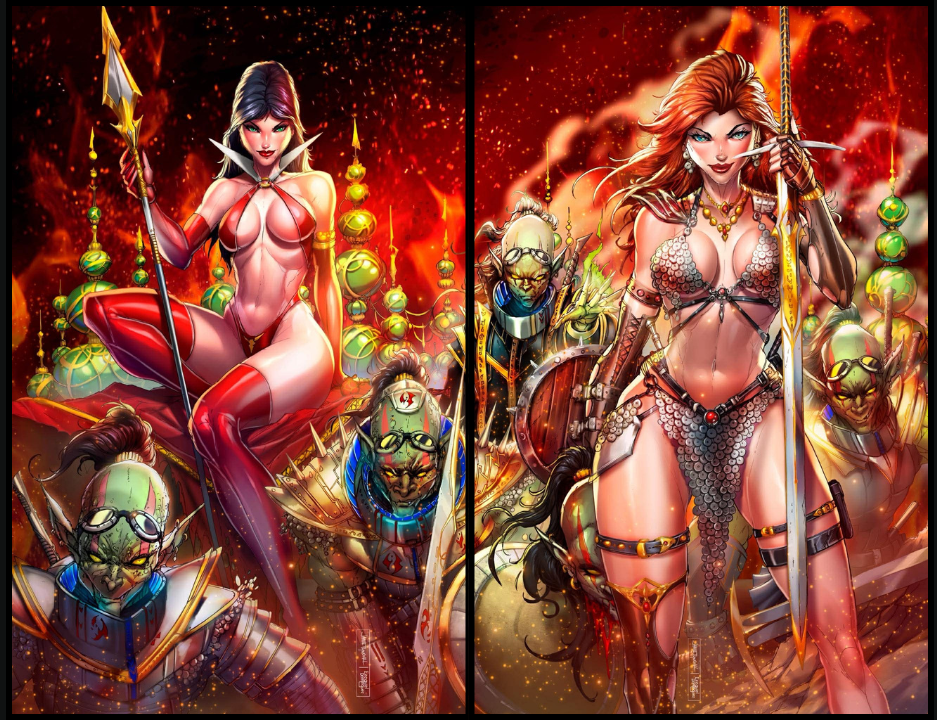 VAMPIRELLA #2 & RED SONJA #1 - JAMIE TYNDALL - CONNECTING SET - VIRGIN FIRE - LTD 500