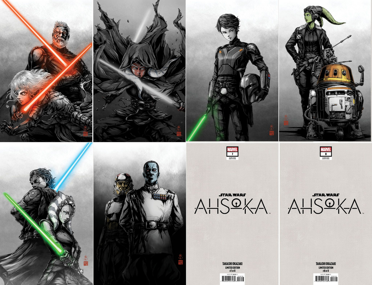 STAR WARS: AHSOKA #1 - #8 - TAKASHI OKAZAKI VIRGIN SET - ALL 8 COVERS - LTD 1000