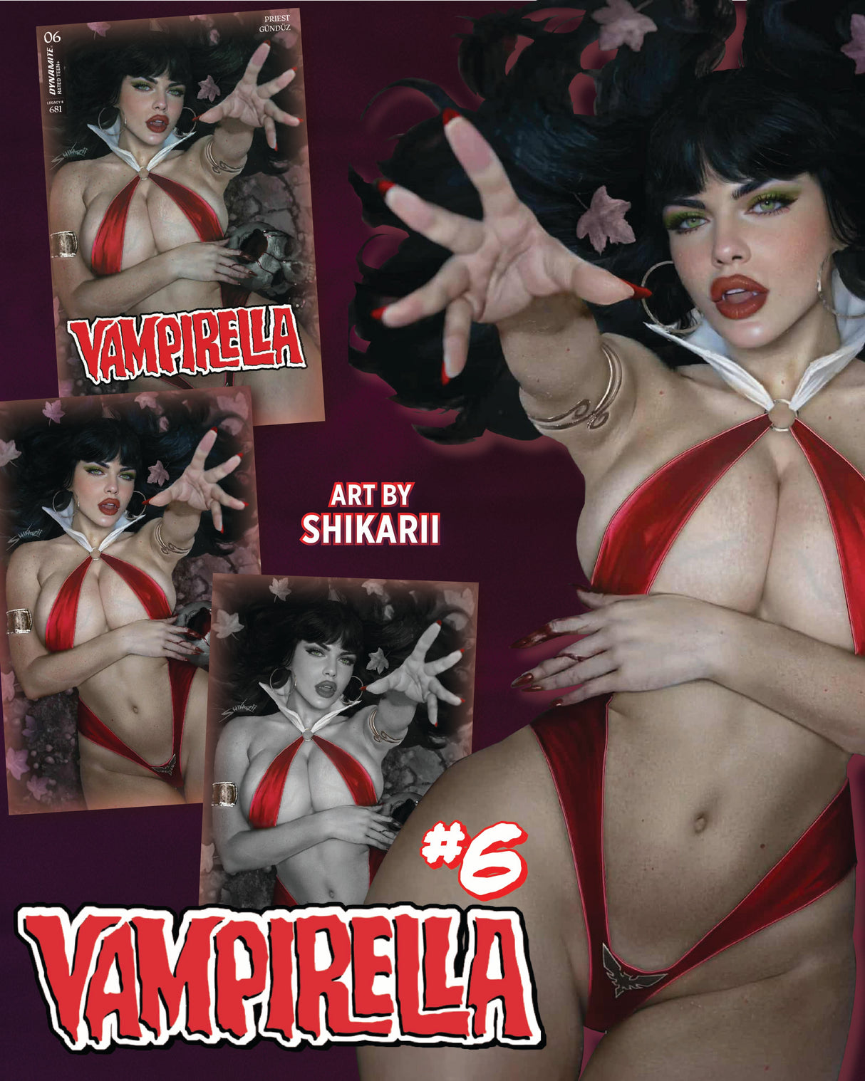 VAMPIRELLA #6 SHIKARII - TRADE DRESS, VIRGIN & COLOR SPLASH - SET OF 3